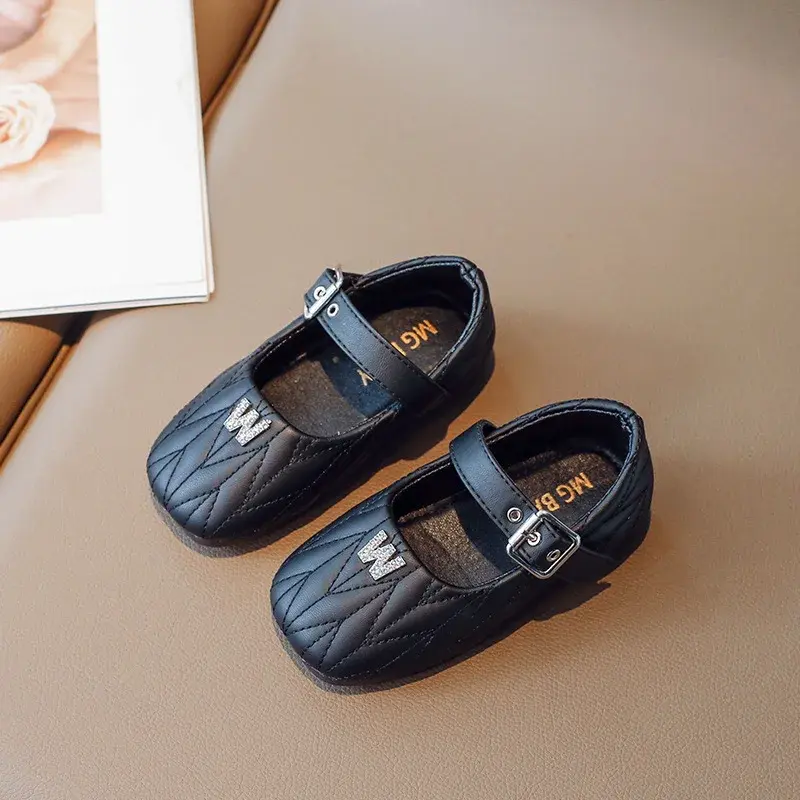 Modern Unique Stitching Evening Party Dress Shoes Children Girls Shallow Non-slip Baby Toddler mary janes with Hardware I07176
