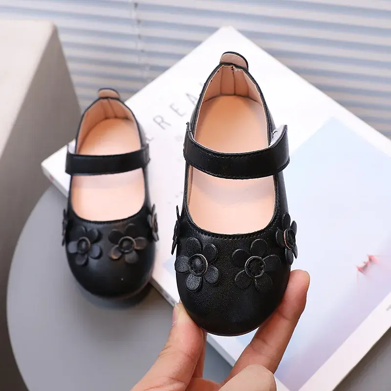 Children Girls Shoes Princess Appliques Mary Janes Flowers Little Girl's Fall Leather Shoes School Kids Flats Dance Shoe I07153