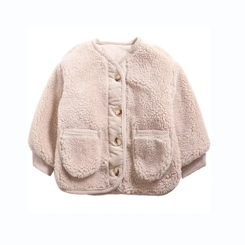 Little Girls' Woolen Jacket Coat Autumn 2024 New Infant Kids Children's Furry Fake Fur Winter Wool Cotton Blends Outwear EY08162