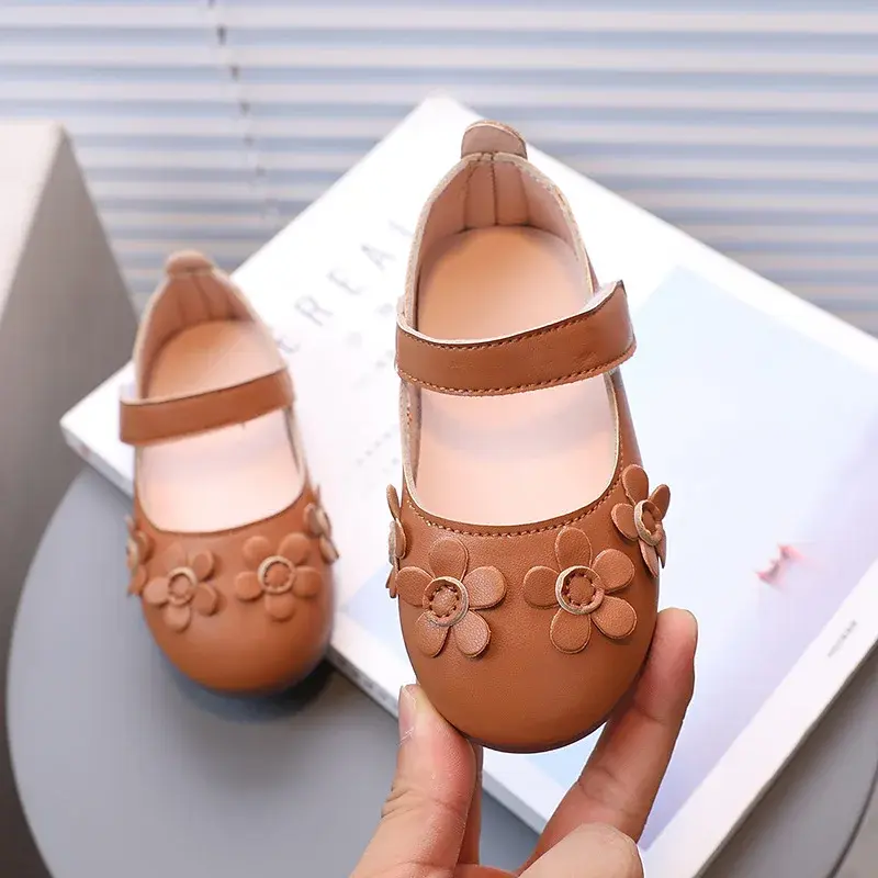 Children Girls Shoes Princess Appliques Mary Janes Flowers Little Girl's Fall Leather Shoes School Kids Flats Dance Shoe I07153