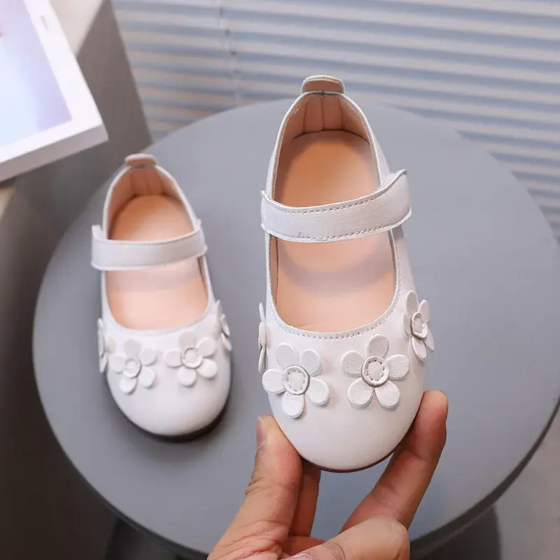 Children Girls Shoes Princess Appliques Mary Janes Flowers Little Girl's Fall Leather Shoes School Kids Flats Dance Shoe I07153