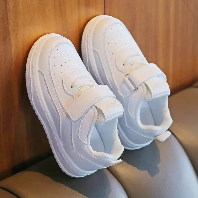 Children Leather Platform Shoes Fashion White Chunky Heel Sneakers Casual Flat Sports Shoes Kids Brand Designer Footwear I07205