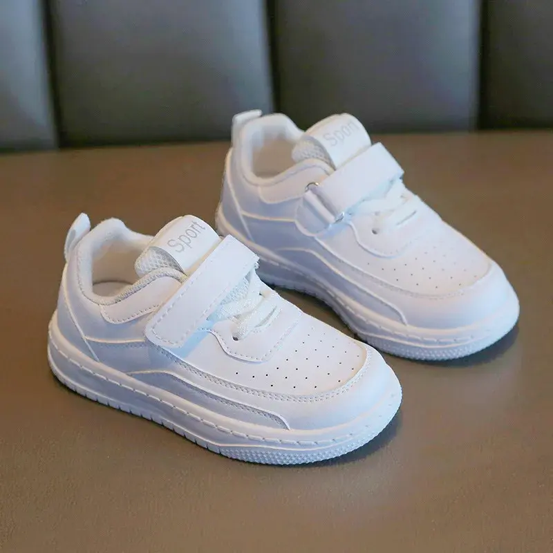 Children Leather Platform Shoes Fashion White Chunky Heel Sneakers Casual Flat Sports Shoes Kids Brand Designer Footwear I07205