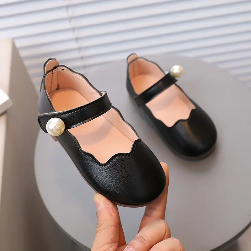 2025 Large Pearl Decoration Baby Girl Mary Janes Shoes Child Low Heel Dance Shoes for Princess Girl Lightweight Footwear I07156