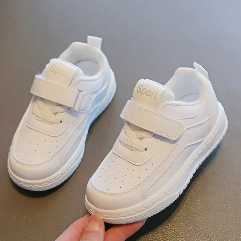 Children Leather Platform Shoes Fashion White Chunky Heel Sneakers Casual Flat Sports Shoes Kids Brand Designer Footwear I07205