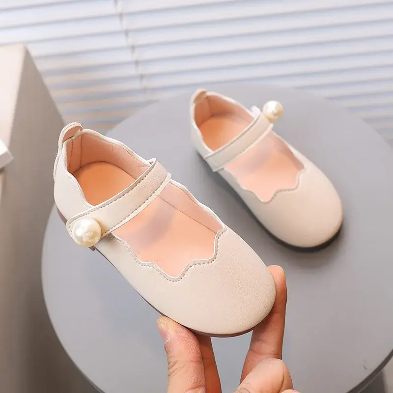 2025 Large Pearl Decoration Baby Girl Mary Janes Shoes Child Low Heel Dance Shoes for Princess Girl Lightweight Footwear I07156