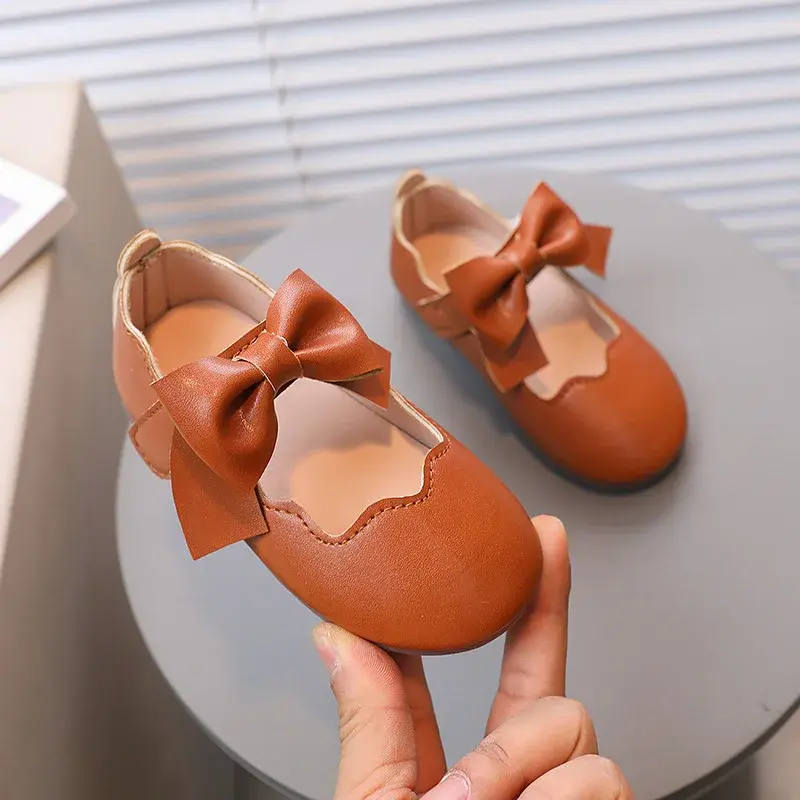 Little Girl Mary Janes Soft Leather Spring Summer Children Princess Shoes Lightweight Daily Size 21-30 Toddler Kids Flats I07155