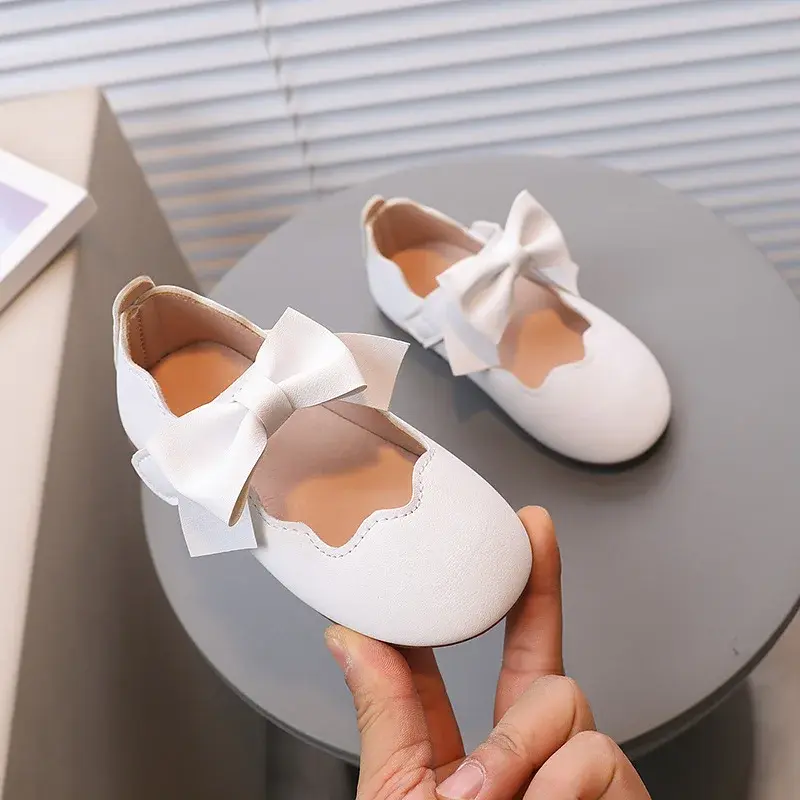 Little Girl Mary Janes Soft Leather Spring Summer Children Princess Shoes Lightweight Daily Size 21-30 Toddler Kids Flats I07155