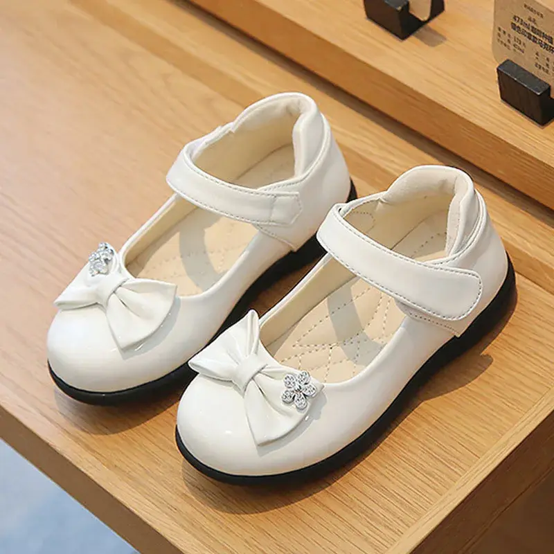 Girls Leather Shoes Spring Autumn New Flower Little Girl Shoes Fashion Bowtie Kids Girl Princess Dancing Shoes Size 26-36 I07163