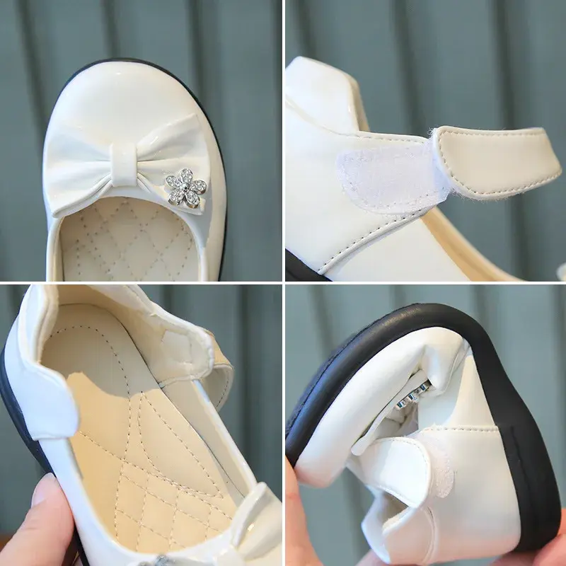 Girls Leather Shoes Spring Autumn New Flower Little Girl Shoes Fashion Bowtie Kids Girl Princess Dancing Shoes Size 26-36 I07163