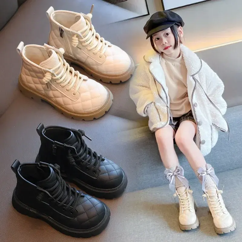 Stylish Plaid Pattern Children Boots Girls Shoes for Kids 2025 Autumn Winter Nice Princess Girl Short Boots Cozy Footwear I06107