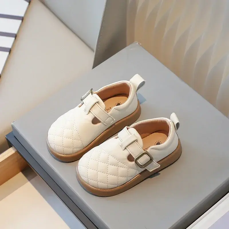 New Girls Leather Shoes Britsh Style Plaid Vamp Children Everyday Shoes Elegant Black Beige Casual Fall Girl School Shoes I04233