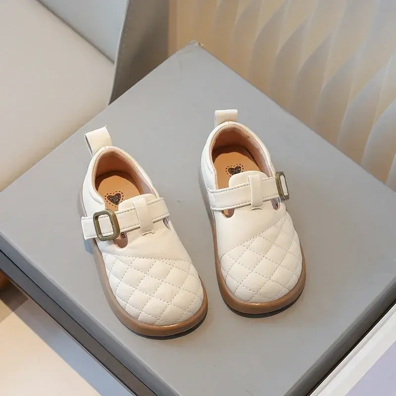 New Girls Leather Shoes Britsh Style Plaid Vamp Children Everyday Shoes Elegant Black Beige Casual Fall Girl School Shoes I04233