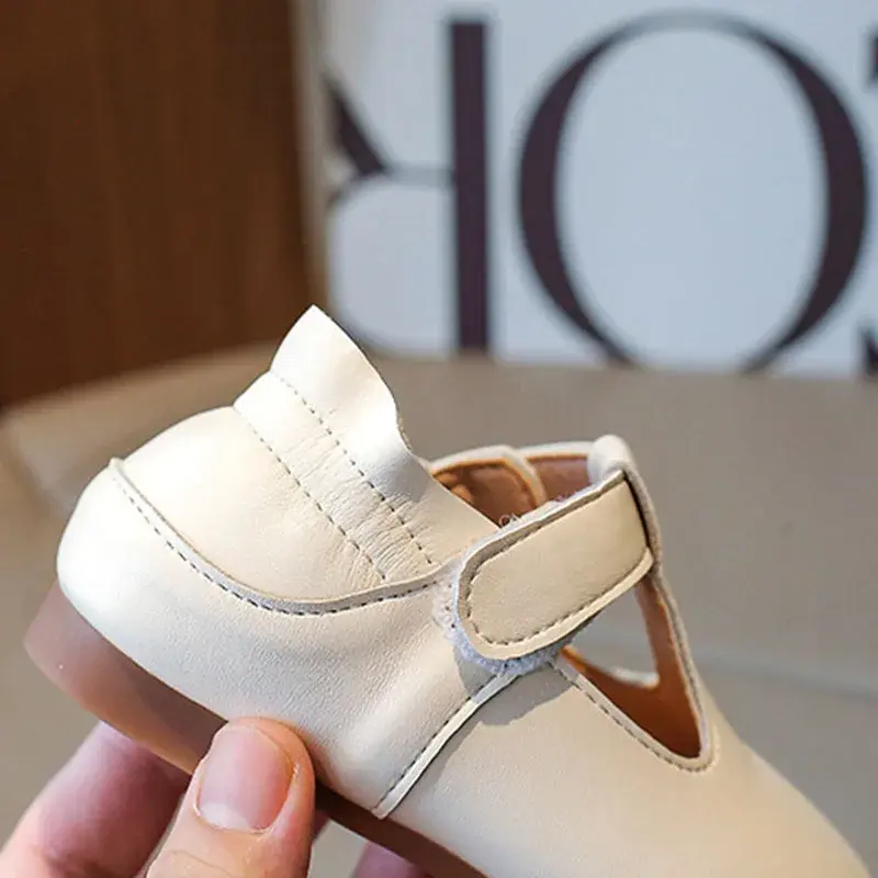 Baby Girl Shoes Leather School Shoes Ruched Toddler Sneaker Retro T-tied Kids Dress Shoes Baby Princess Flats Girls Shoe I07261