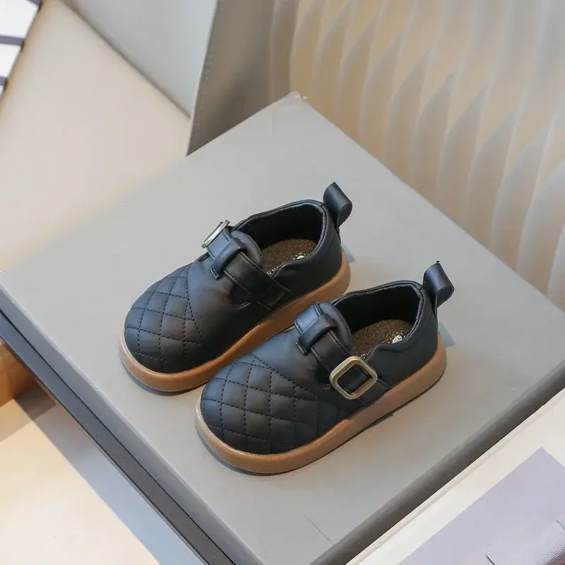 New Girls Leather Shoes Britsh Style Plaid Vamp Children Everyday Shoes Elegant Black Beige Casual Fall Girl School Shoes I04233
