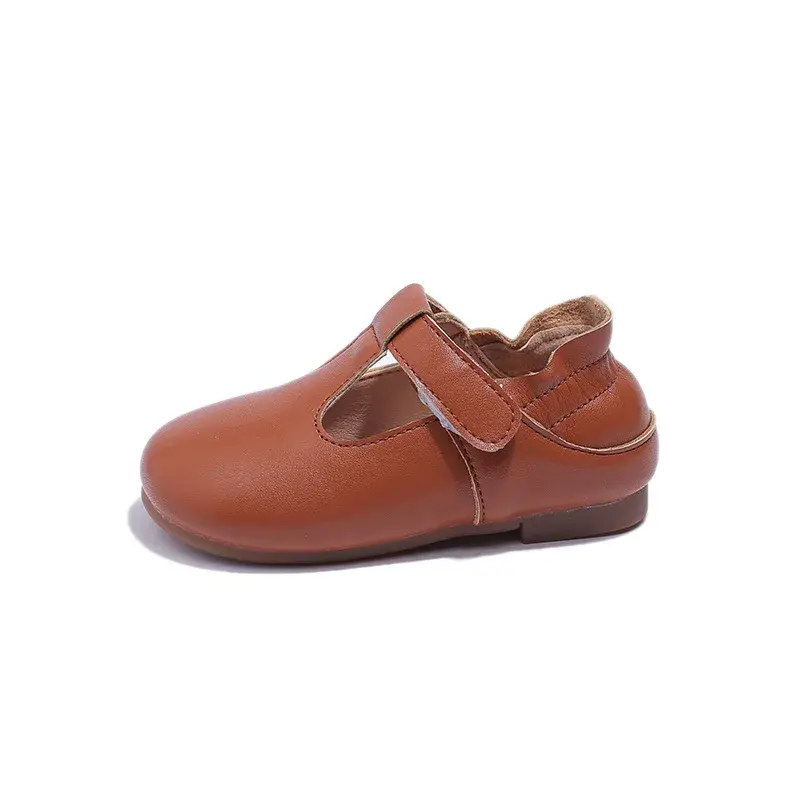 Baby Girl Shoes Leather School Shoes Ruched Toddler Sneaker Retro T-tied Kids Dress Shoes Baby Princess Flats Girls Shoe I07261