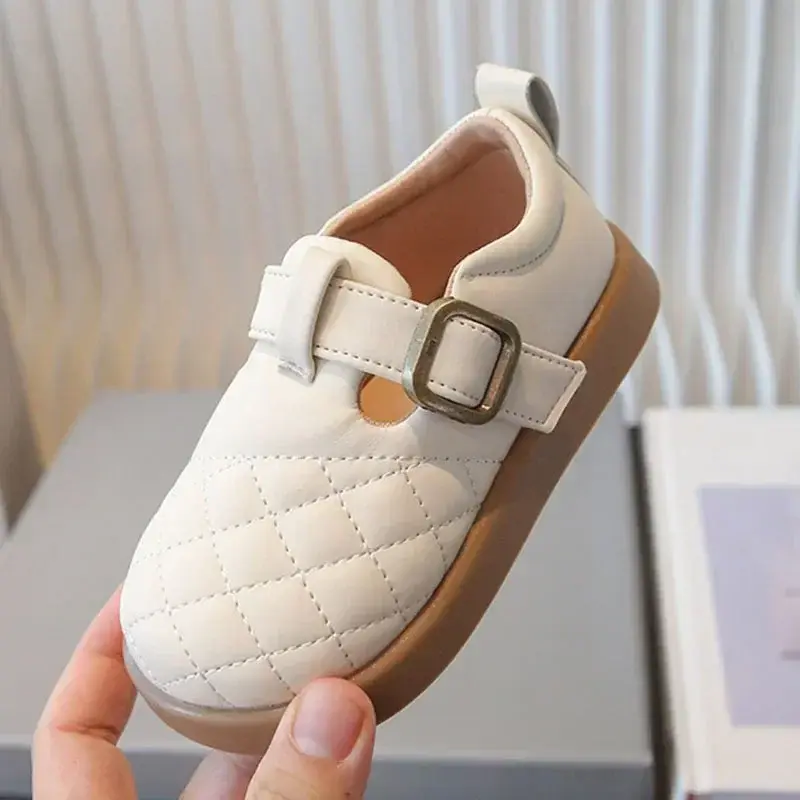 New Girls Leather Shoes Britsh Style Plaid Vamp Children Everyday Shoes Elegant Black Beige Casual Fall Girl School Shoes I04233