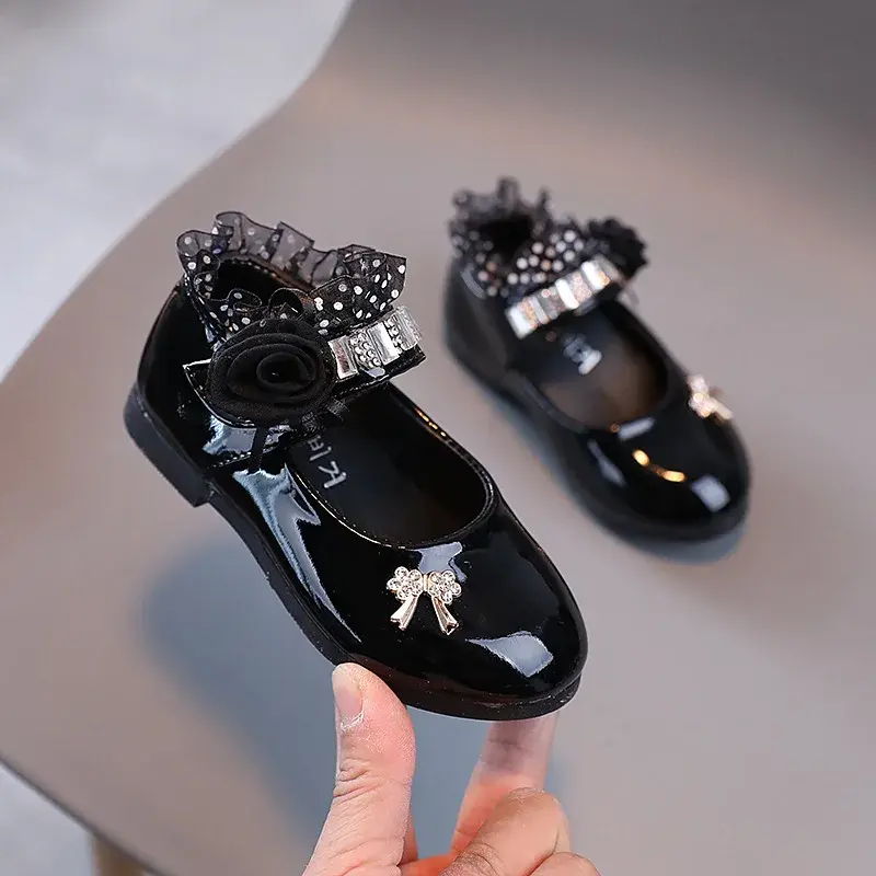 New Children Girls Dress Shoes for Weddings and Prom Party 2025 Spring Autumn Princess Shoes Girl Rhinestone School Shoes I07238