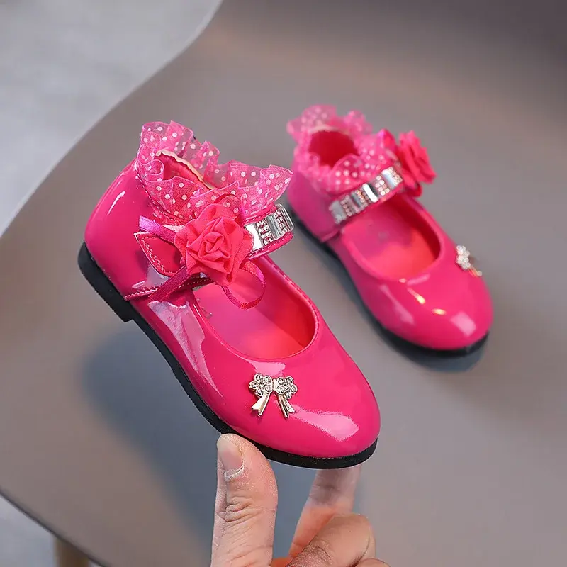 New Children Girls Dress Shoes for Weddings and Prom Party 2025 Spring Autumn Princess Shoes Girl Rhinestone School Shoes I07238