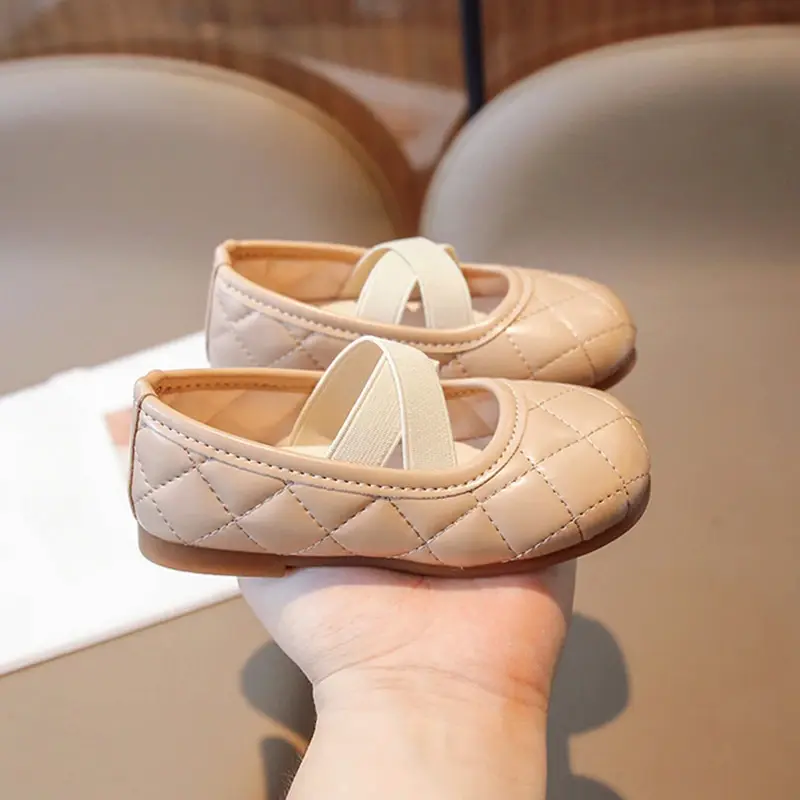 2025 Spring Kids Leather Shoes Solid Color Lattice Baby Girl Shoes Toddler Butterfly-knot Shoes Girls Sneakers Size 21-35 I07118
