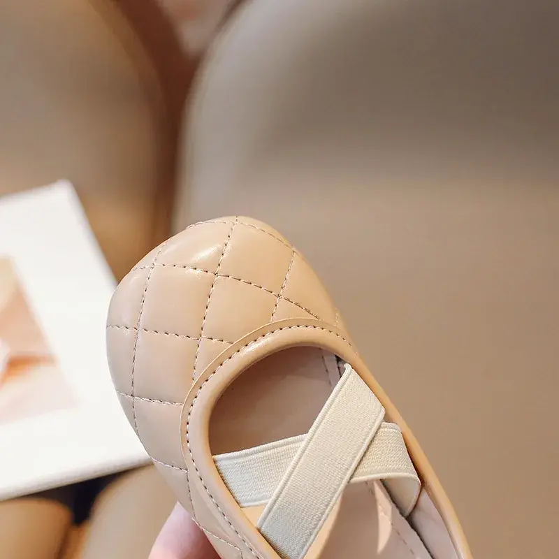 2025 Spring Kids Leather Shoes Solid Color Lattice Baby Girl Shoes Toddler Butterfly-knot Shoes Girls Sneakers Size 21-35 I07118