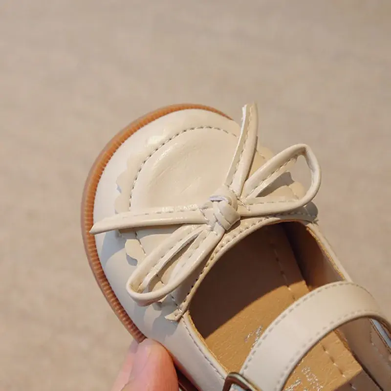 New Girls Princess Shoes Baby Fashion Bow Little Student Party Dance Shoe Kids Low-Heeled Leather Shoes Black Beige Brown I07185