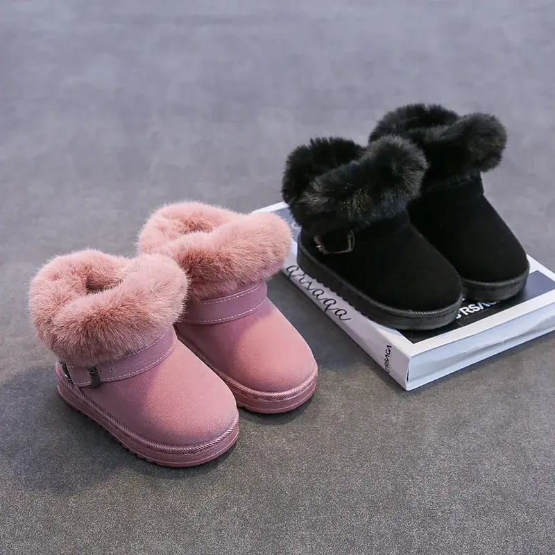 2024 Winter New Children's Snow Boots Girls Furry Fur Princess Short Boots Super Warm Platform Boots Winter Plush Shoes H06301
