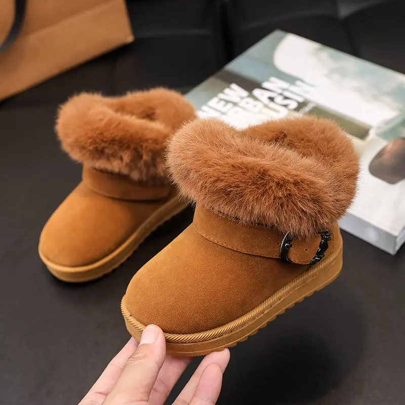 2024 Winter New Children's Snow Boots Girls Furry Fur Princess Short Boots Super Warm Platform Boots Winter Plush Shoes H06301