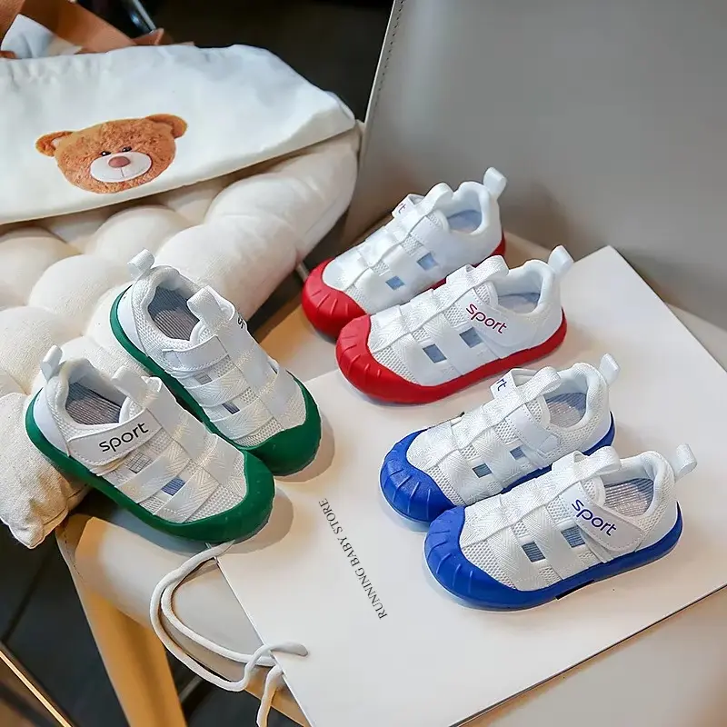 Summer Boys Sport Mesh Sandals Children's Soft Bottom Non-Slip Closed Toe Student Girl's Casual Shoes Kids Flats Footwear I04033