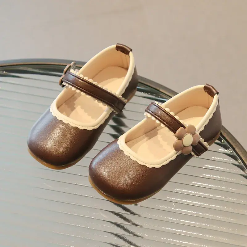 PU Leather Girls Shoes Toddler Baby Girl Flats Flowers mary janes Princess Kids Shoes Children Girls Soft Uniform Shoes I07173