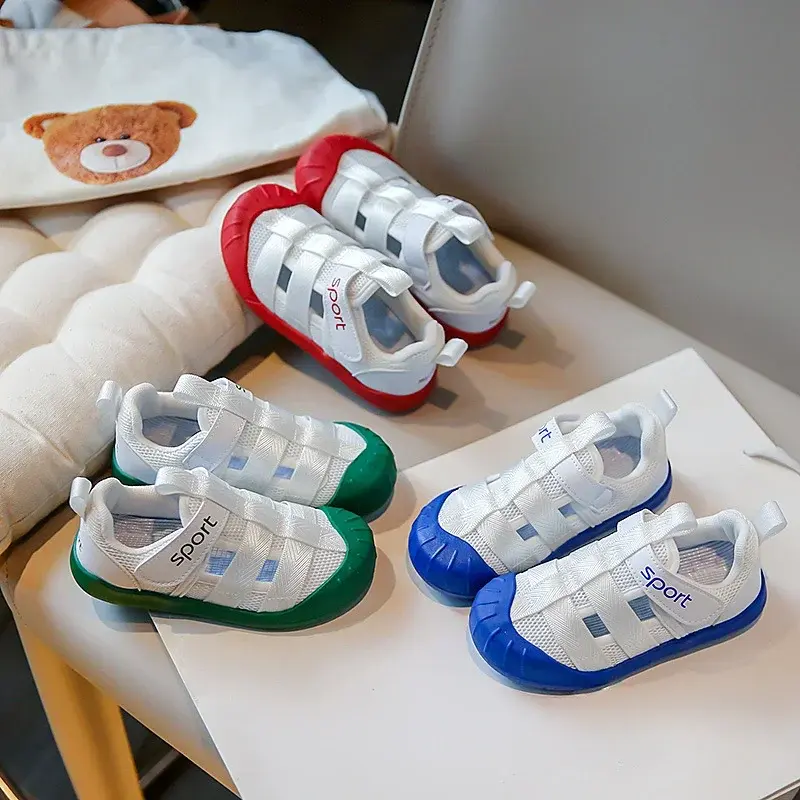 Summer Boys Sport Mesh Sandals Children's Soft Bottom Non-Slip Closed Toe Student Girl's Casual Shoes Kids Flats Footwear I04033