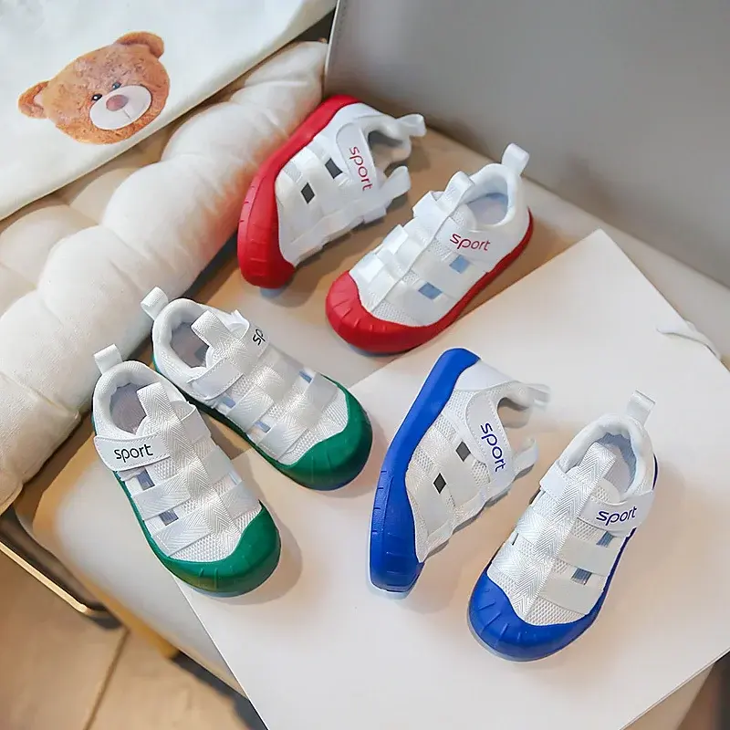 Summer Boys Sport Mesh Sandals Children's Soft Bottom Non-Slip Closed Toe Student Girl's Casual Shoes Kids Flats Footwear I04033