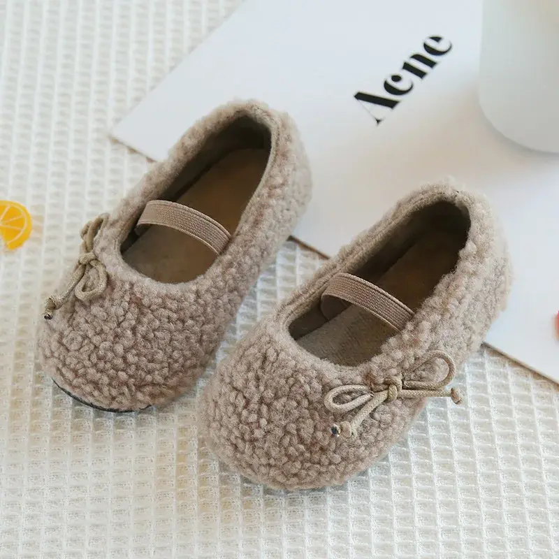 Slip On Shoes Girl Kids Velvet Furry Toddler Girls Shoes Cute Bowtie Princess Holiday Party Shoes Nice Children Footwear F10203
