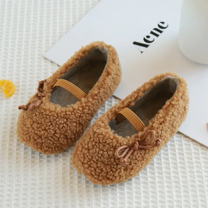 Slip On Shoes Girl Kids Velvet Furry Toddler Girls Shoes Cute Bowtie Princess Holiday Party Shoes Nice Children Footwear F10203