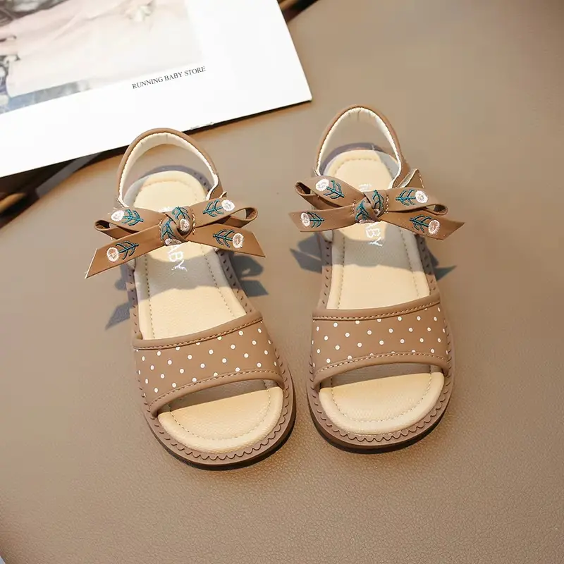 Beautiful Embroidery Ancient Style Baby Girl Sandal Cute Polka Dot Print School Girls Sandals Brand Designer Summer Shoes I03274