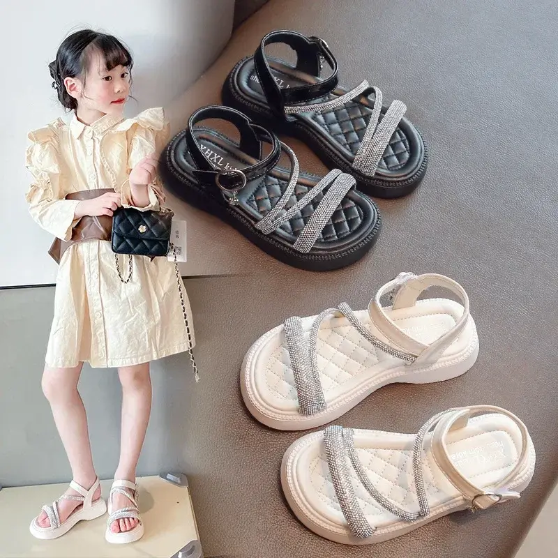 Girls Shoes 2025 Gladiator Children Girl Slides Summer Rhinestone Dreamlike Princess Sandals Wedding Party Shoes Child I01091