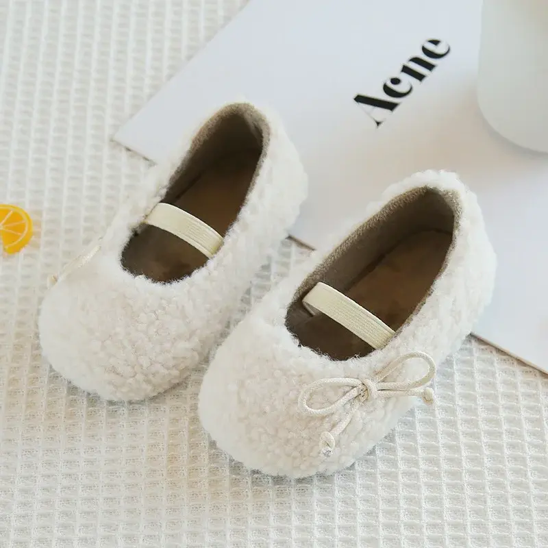 Slip On Shoes Girl Kids Velvet Furry Toddler Girls Shoes Cute Bowtie Princess Holiday Party Shoes Nice Children Footwear F10203
