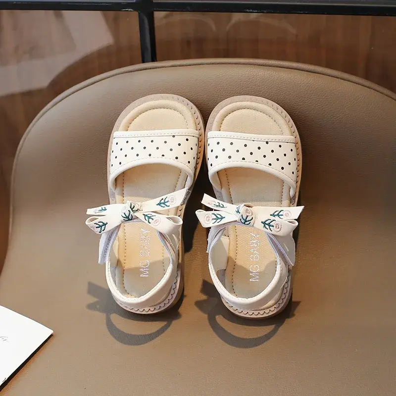 Beautiful Embroidery Ancient Style Baby Girl Sandal Cute Polka Dot Print School Girls Sandals Brand Designer Summer Shoes I03274