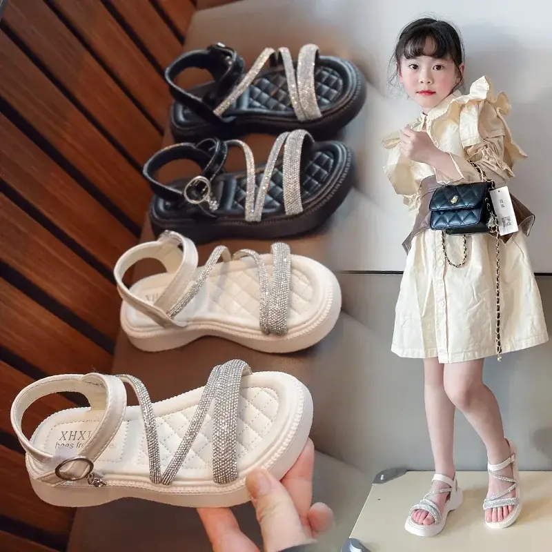 Girls Shoes 2025 Gladiator Children Girl Slides Summer Rhinestone Dreamlike Princess Sandals Wedding Party Shoes Child I01091