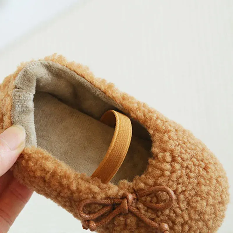 Slip On Shoes Girl Kids Velvet Furry Toddler Girls Shoes Cute Bowtie Princess Holiday Party Shoes Nice Children Footwear F10203