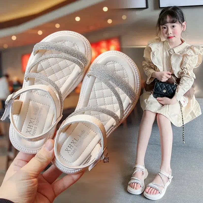 Girls Shoes 2025 Gladiator Children Girl Slides Summer Rhinestone Dreamlike Princess Sandals Wedding Party Shoes Child I01091