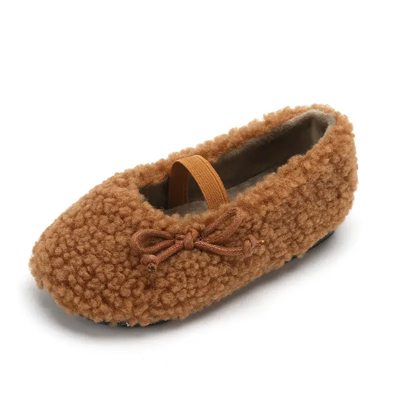 Slip On Shoes Girl Kids Velvet Furry Toddler Girls Shoes Cute Bowtie Princess Holiday Party Shoes Nice Children Footwear F10203