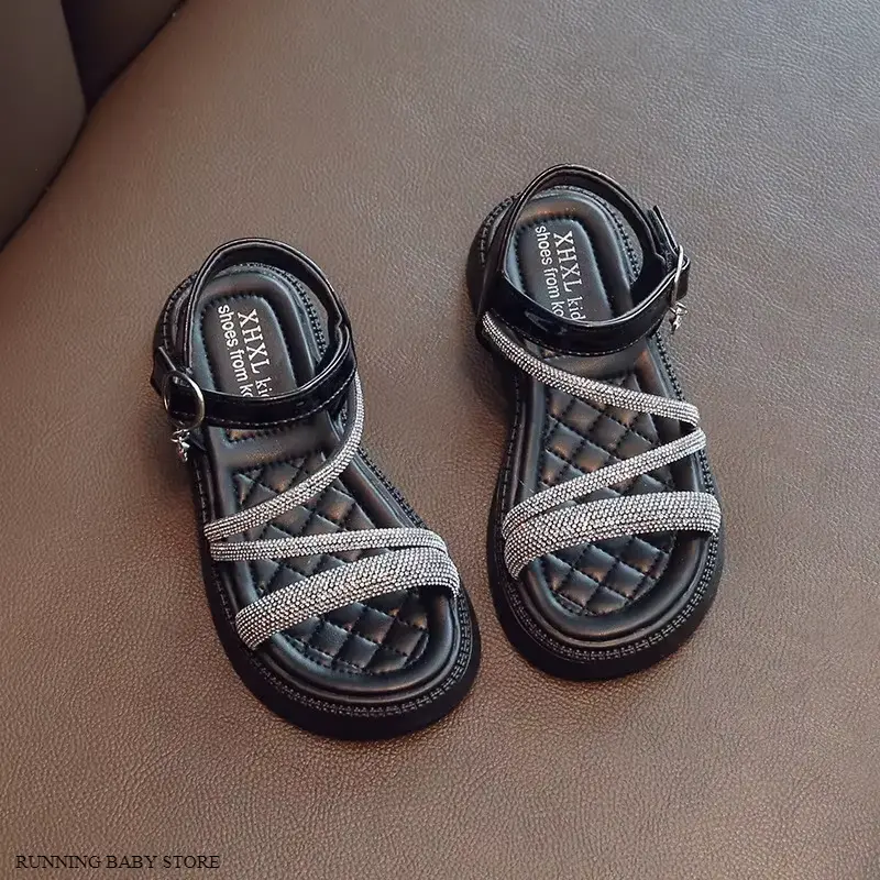 Girls Shoes 2025 Gladiator Children Girl Slides Summer Rhinestone Dreamlike Princess Sandals Wedding Party Shoes Child I01091