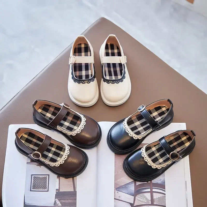 Girls Shoes Classic Mary Janes Kids Shoes Low Heel Baby Anti-Slippery Prom Party Child Leather Shoes Black Beige Brown I07144