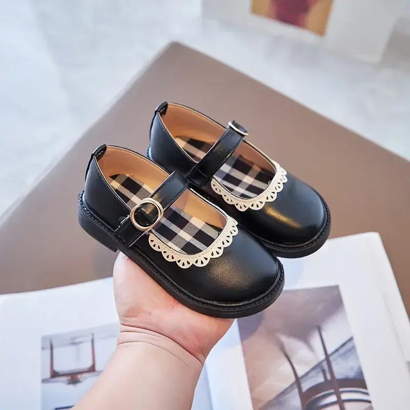 Girls Shoes Classic Mary Janes Kids Shoes Low Heel Baby Anti-Slippery Prom Party Child Leather Shoes Black Beige Brown I07144