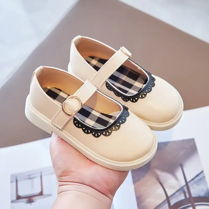 Girls Shoes Classic Mary Janes Kids Shoes Low Heel Baby Anti-Slippery Prom Party Child Leather Shoes Black Beige Brown I07144