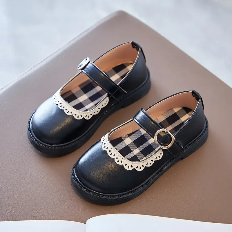 Girls Shoes Classic Mary Janes Kids Shoes Low Heel Baby Anti-Slippery Prom Party Child Leather Shoes Black Beige Brown I07144