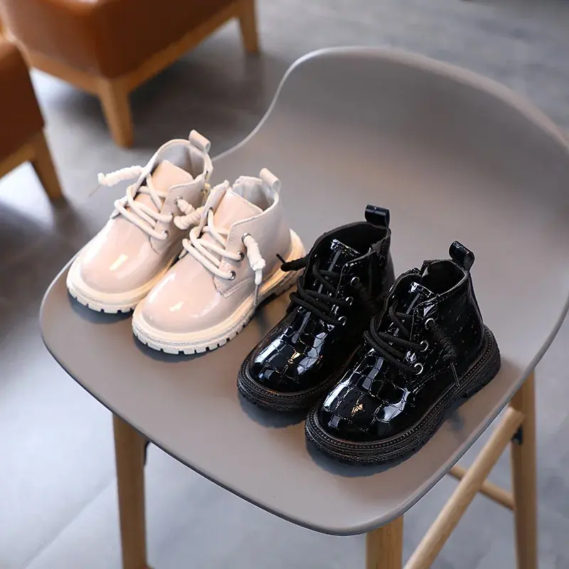 Brand Designer Crocodile Pattern Toddler Girls Boots for Autumn Winter Fashion Cowboy Shoes Kids Boy Sneakers Black Beige F08243