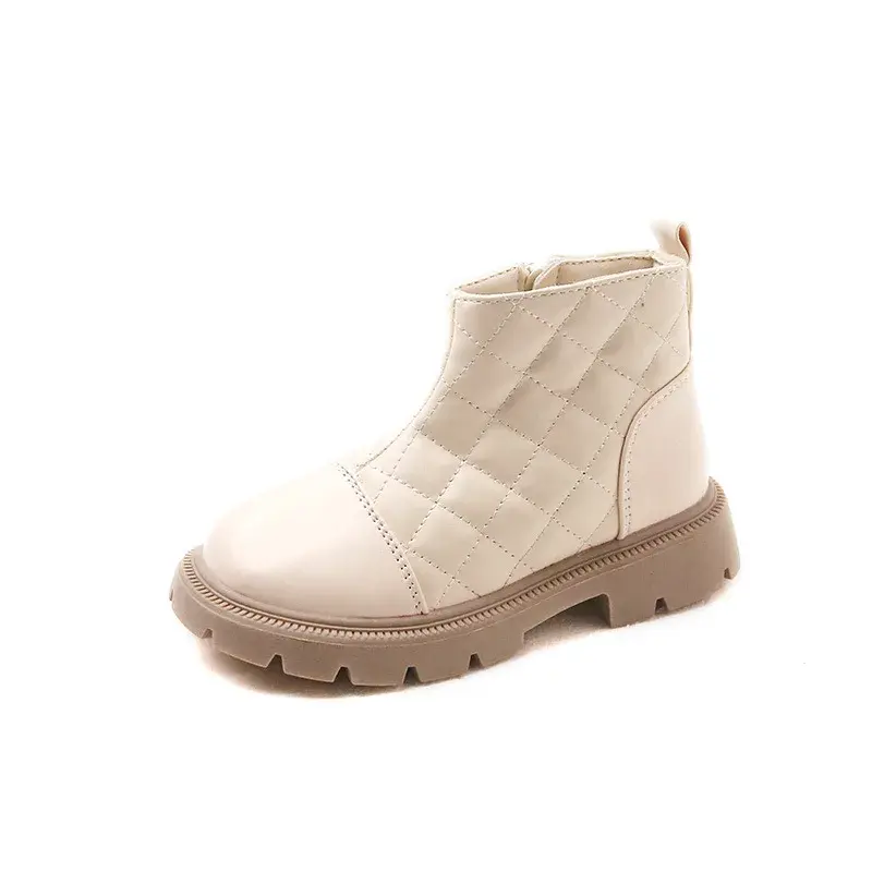 Velvet Girls Cotton Shoes Kids Classic Black Beige Brown Lattice Short Boots for Student Winter Latest Casual Shoe Child I07089