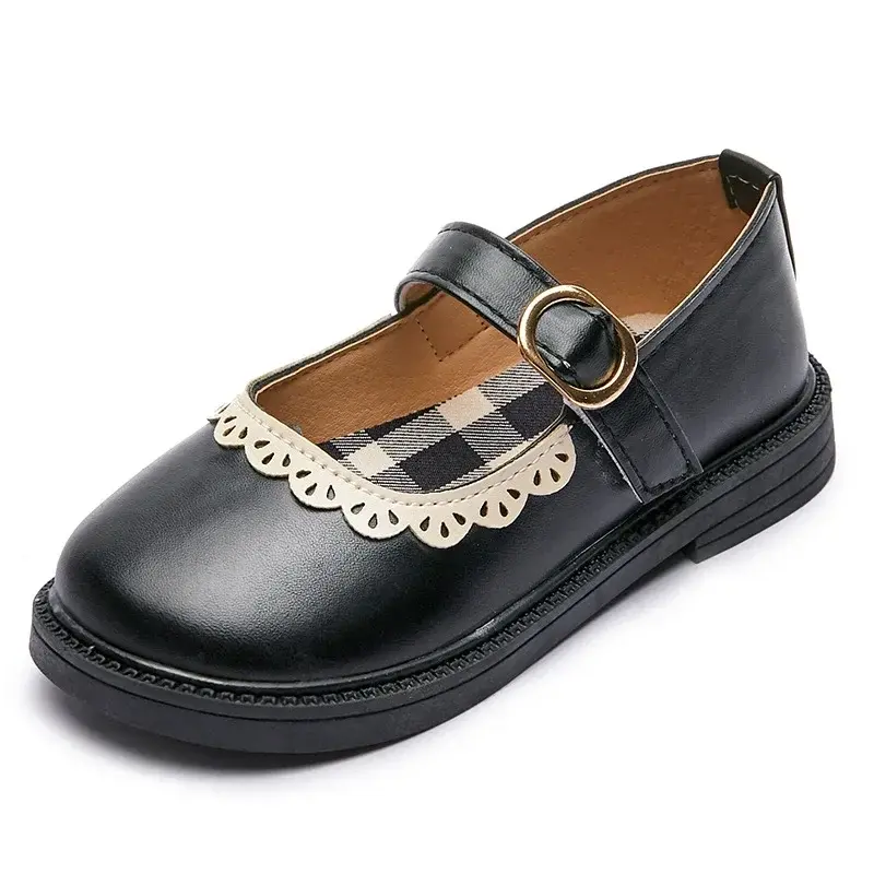 Girls Shoes Classic Mary Janes Kids Shoes Low Heel Baby Anti-Slippery Prom Party Child Leather Shoes Black Beige Brown I07144